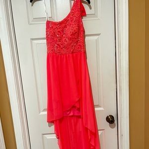 B.DARLIN Hot Pink One Shoulder High Low Formal/Prom/Homecoming Dress